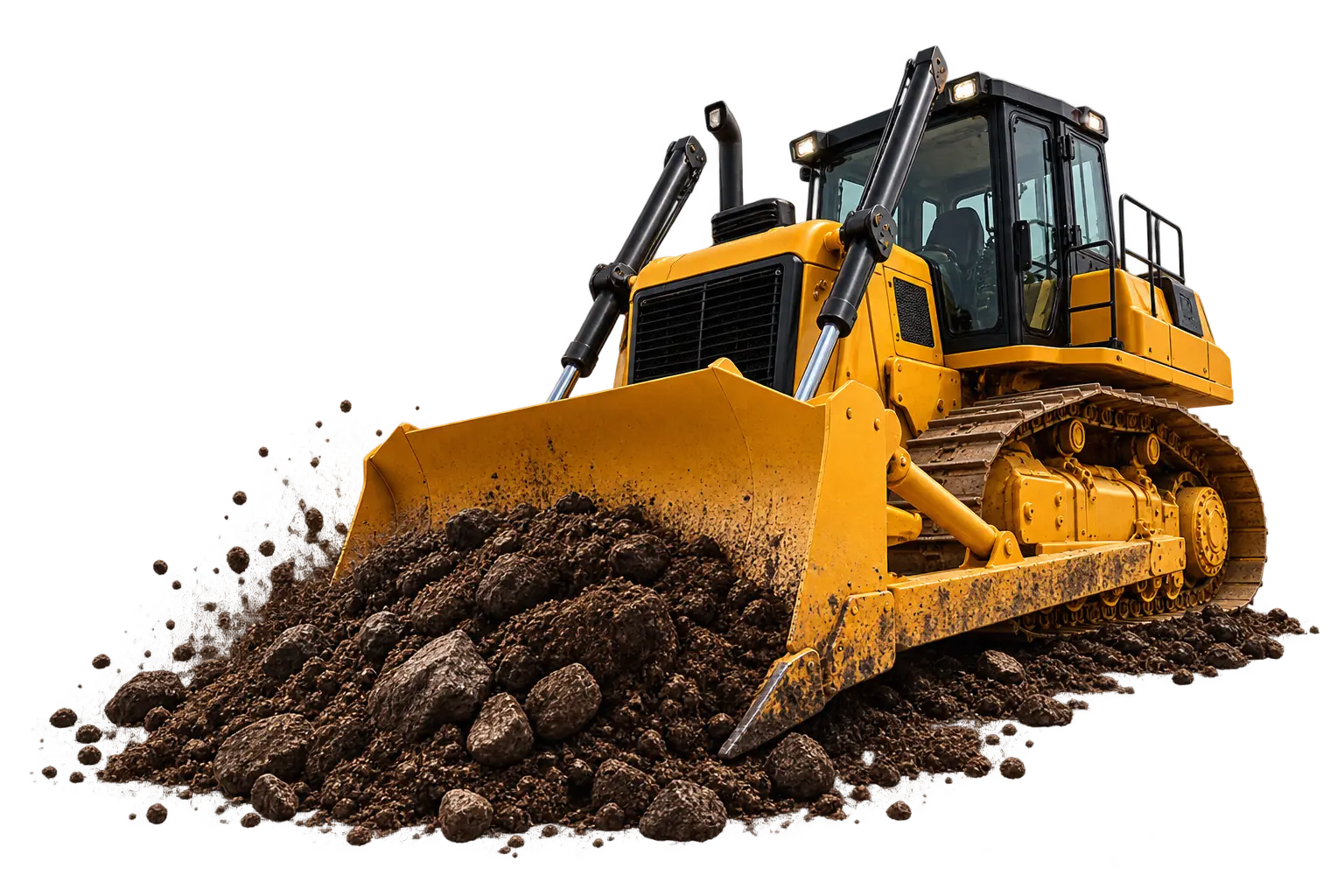 Bulldozer di atas gundukan tanah